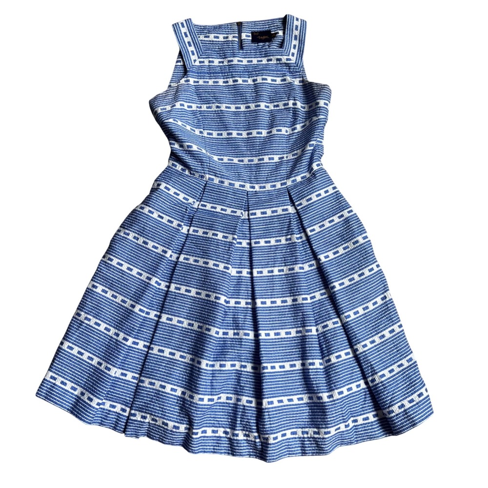Just Taylor Dress Womens Size 4 Blue White Striped Sleeveless Fit Flare Pleated